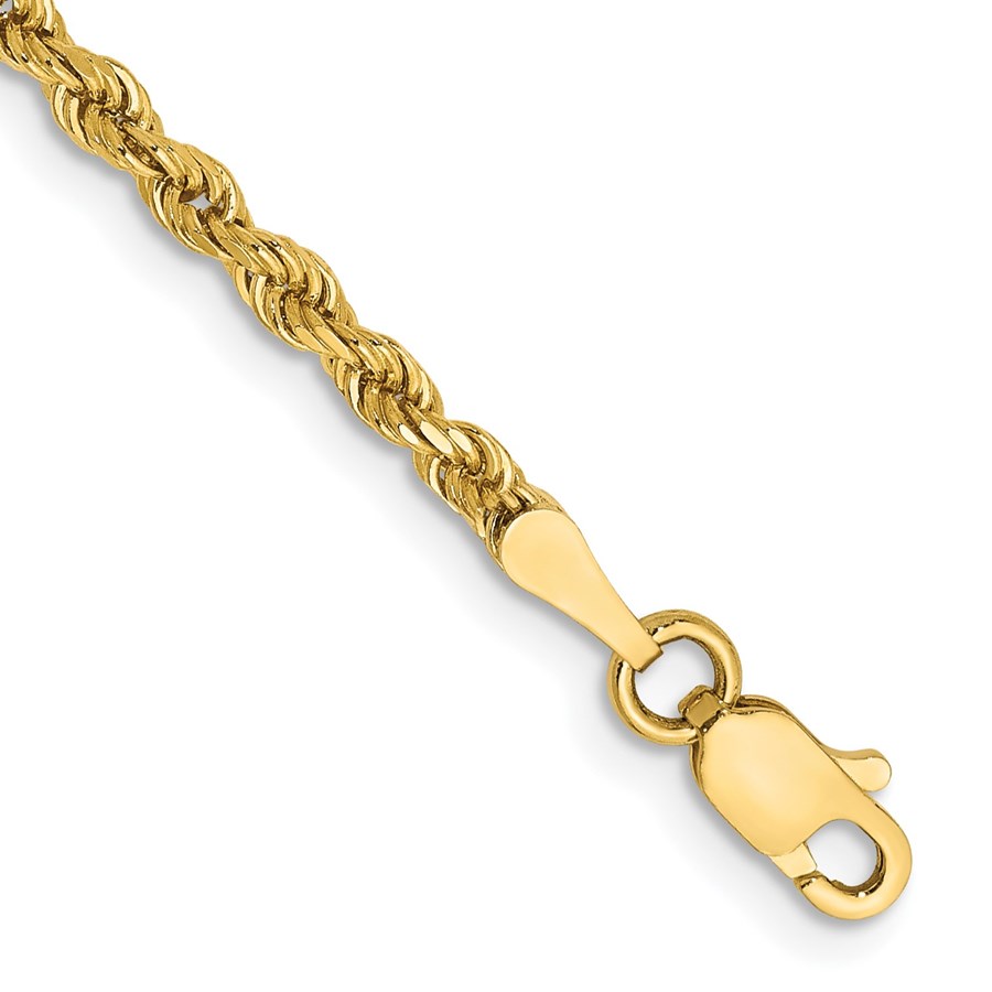 10K Yellow Gold 2.5mm Semi-solid D/C Rope Chain - 9 in.