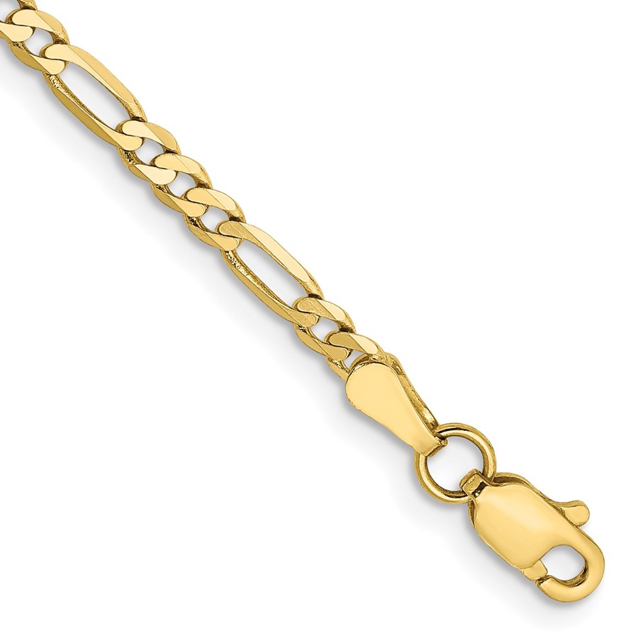 10K Yellow Gold 2.75mm Flat Figaro Chain - 9 in.