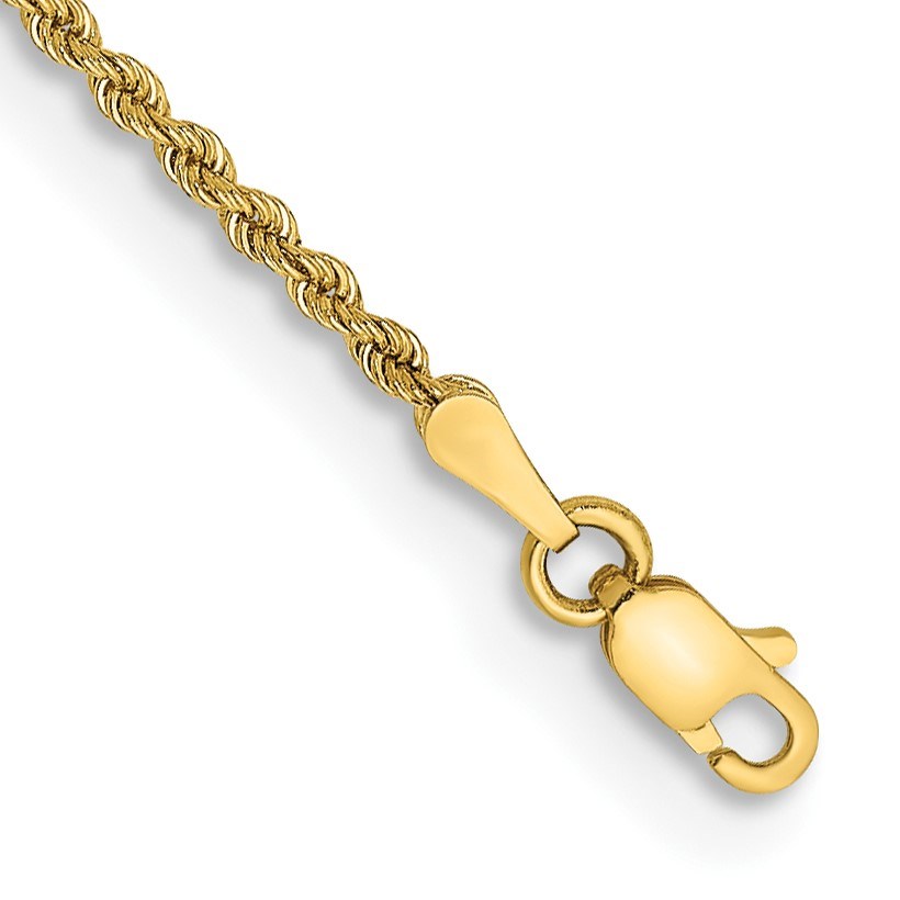 10K Yellow Gold 2mm Regular Rope Chain Anklet - 10 in.