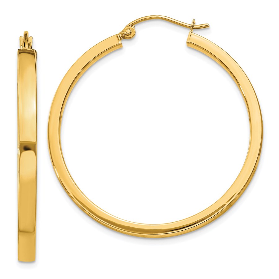 10K Yellow Gold 2x3mm Rectangle Tube Hoop