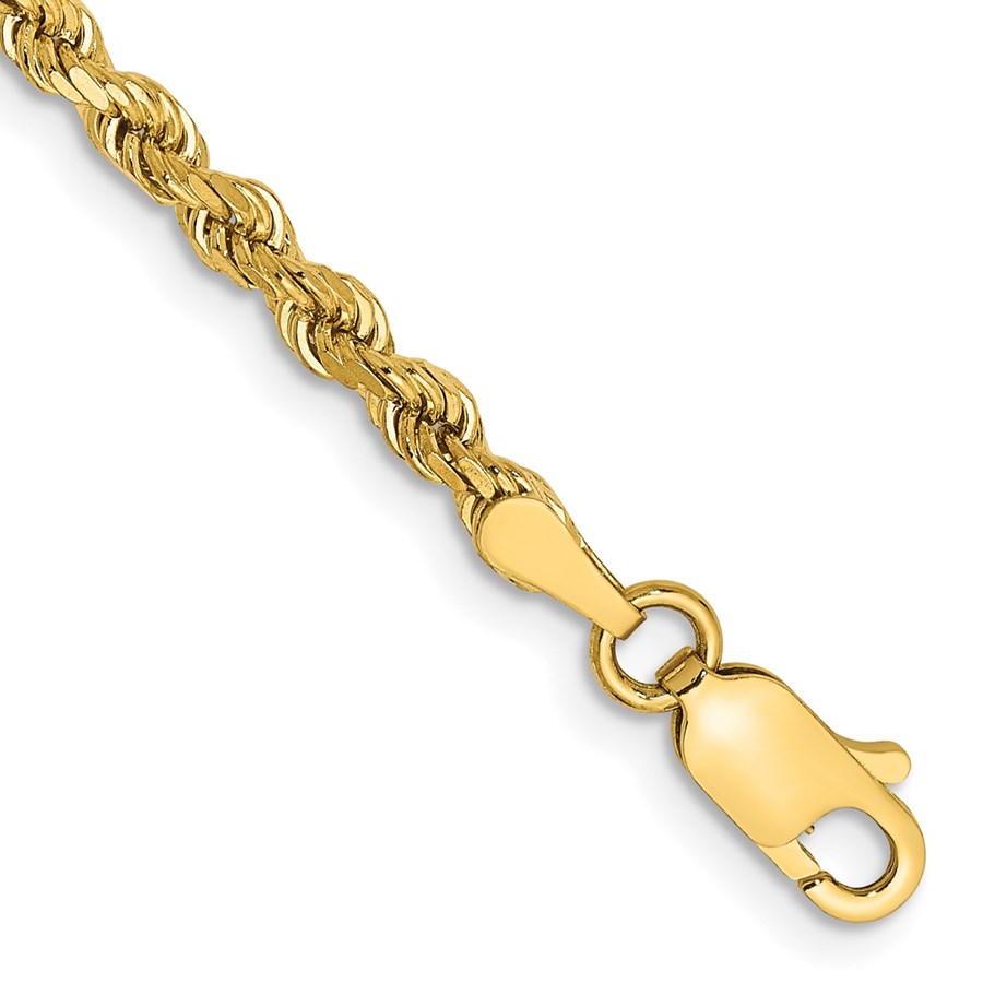 10K Yellow Gold 3mm Semi-solid D/C Rope Chain - 9 in.
