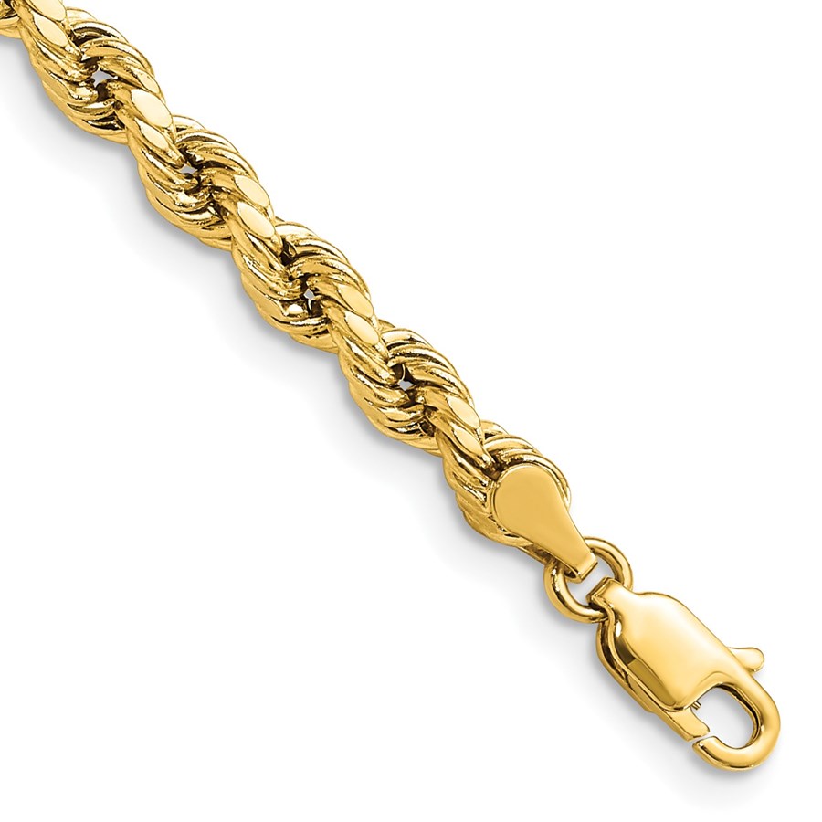 10K Yellow Gold 4mm Semi-solid D/C Rope Chain - 9 in.