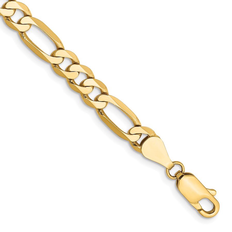 10K Yellow Gold 5.25mm Flat Figaro Chain - 9 in.