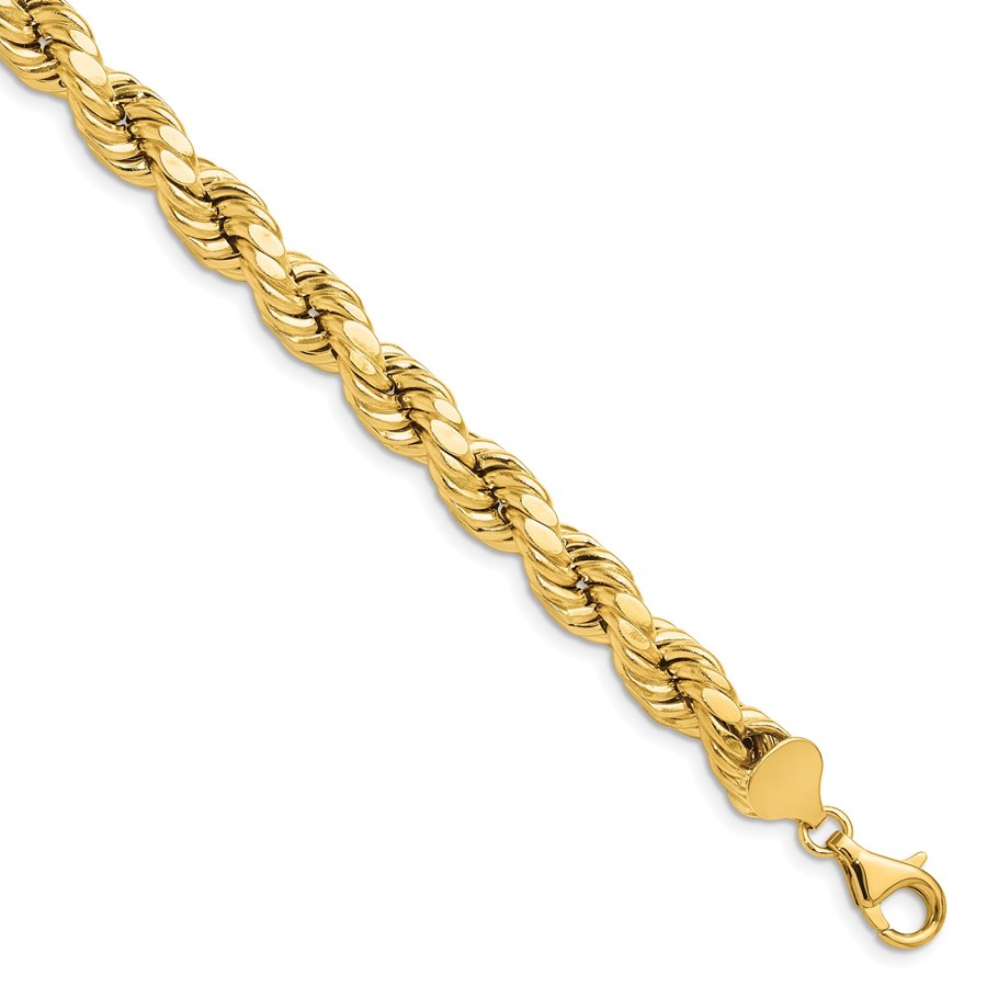 10K Yellow Gold 6.5mm Semi-solid D/C Rope Chain - 9 in.
