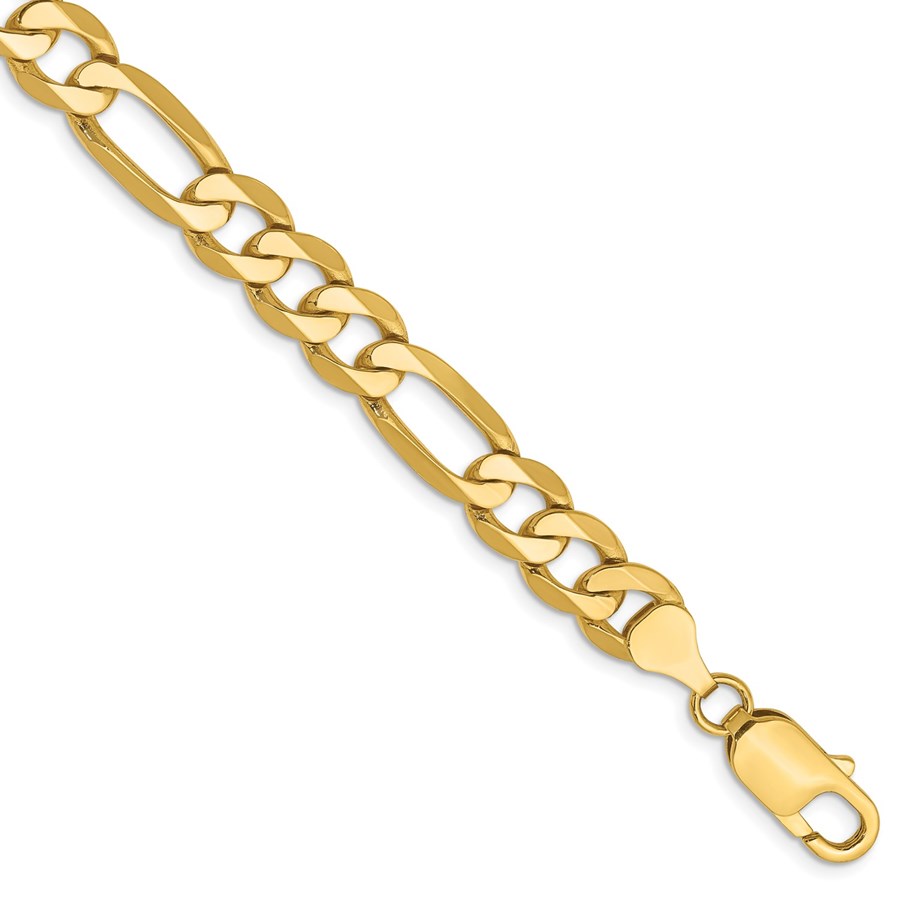 10K Yellow Gold 7.5mm Flat Figaro Chain - 9 in.