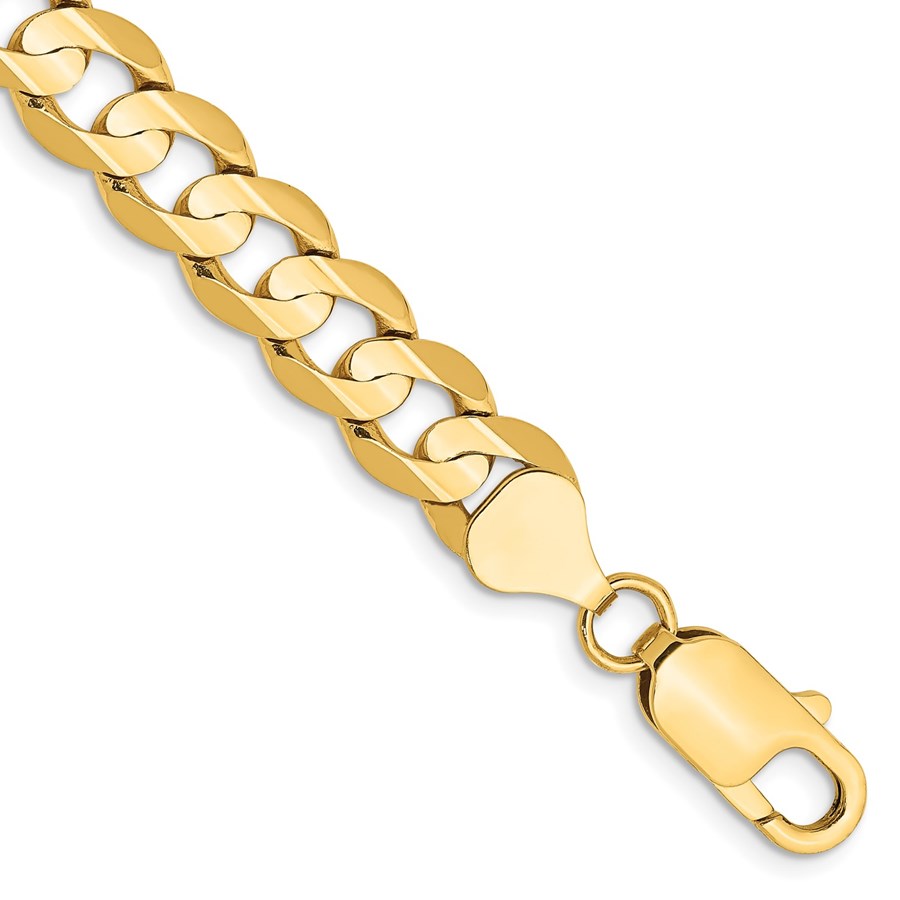 10K Yellow Gold 7.5mm Open Concave Curb Chain - 9 in.