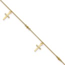 10K Yellow Gold and Textured Cross Anklet - 9 in.