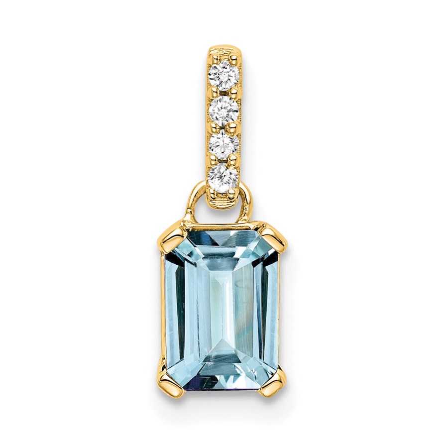 10K Yellow Gold Aquamarine and Diamond Pendant - 15.9 mm