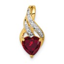 10K Yellow Gold Diamond and Created Ruby Heart Pendant