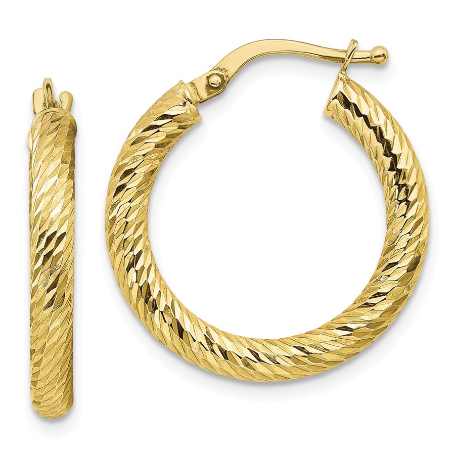 Buy 10k Yellow Gold Diamond-cut Round Hoop Earrings - 15 mm | APMEX