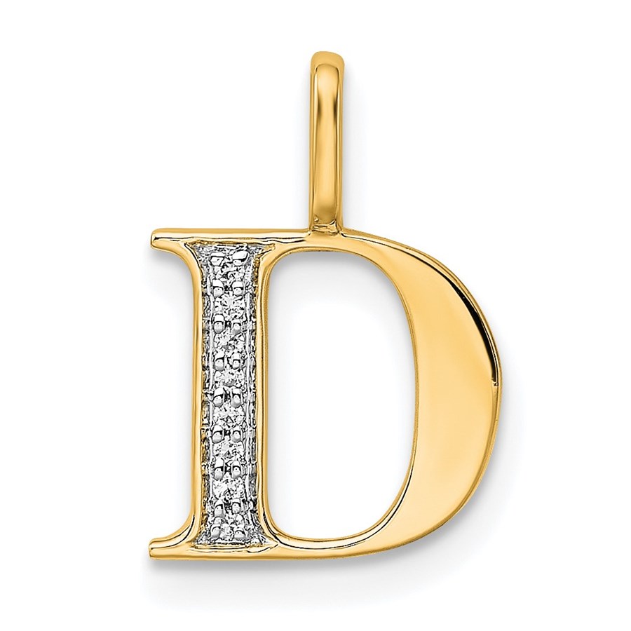 10K Yellow Gold Diamond Letter D Initial Pendant - 15.09 mm