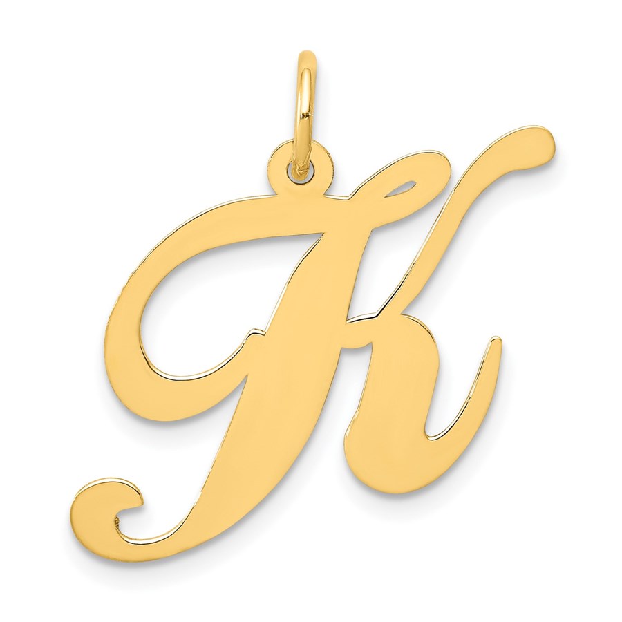 10K Yellow Gold Large Fancy Script Letter K Initial Charm