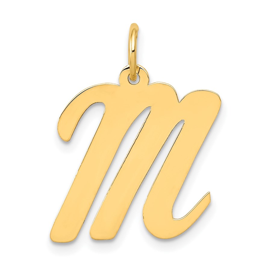 10K Yellow Gold Large Script Letter M Initial Charm