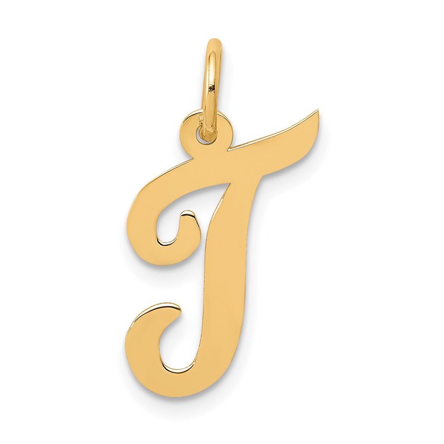 10K Yellow Gold Medium Script Letter T Initial Charm