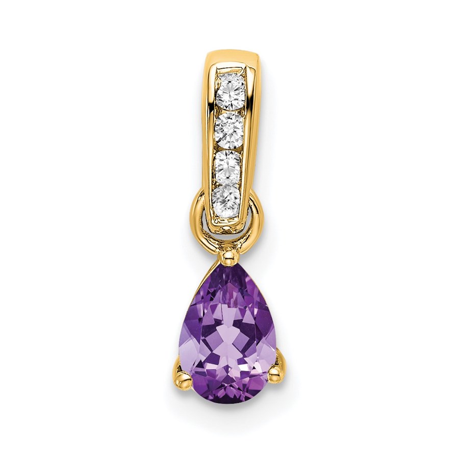 10K Yellow Gold Pear Amethyst and Diamond Pendant - 16.3 mm