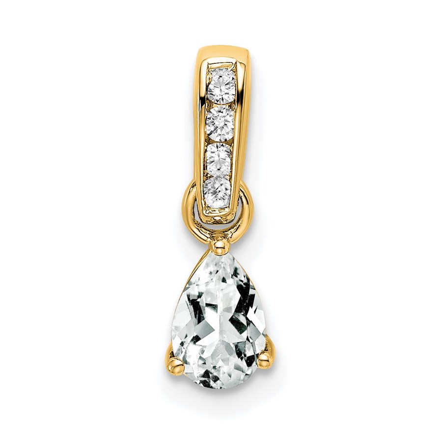 10K Yellow Gold Pear White Topaz and Diamond Pendant - 16.3 mm