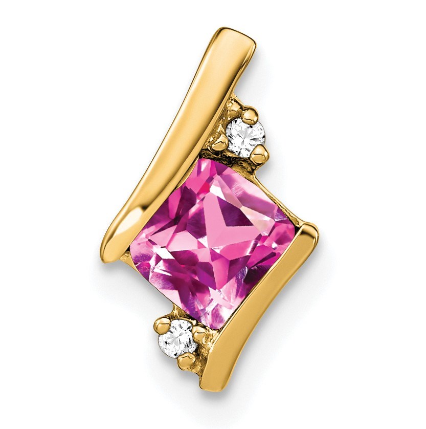 10K Yellow Gold Pink Sapphire and Diamond Chain Slide