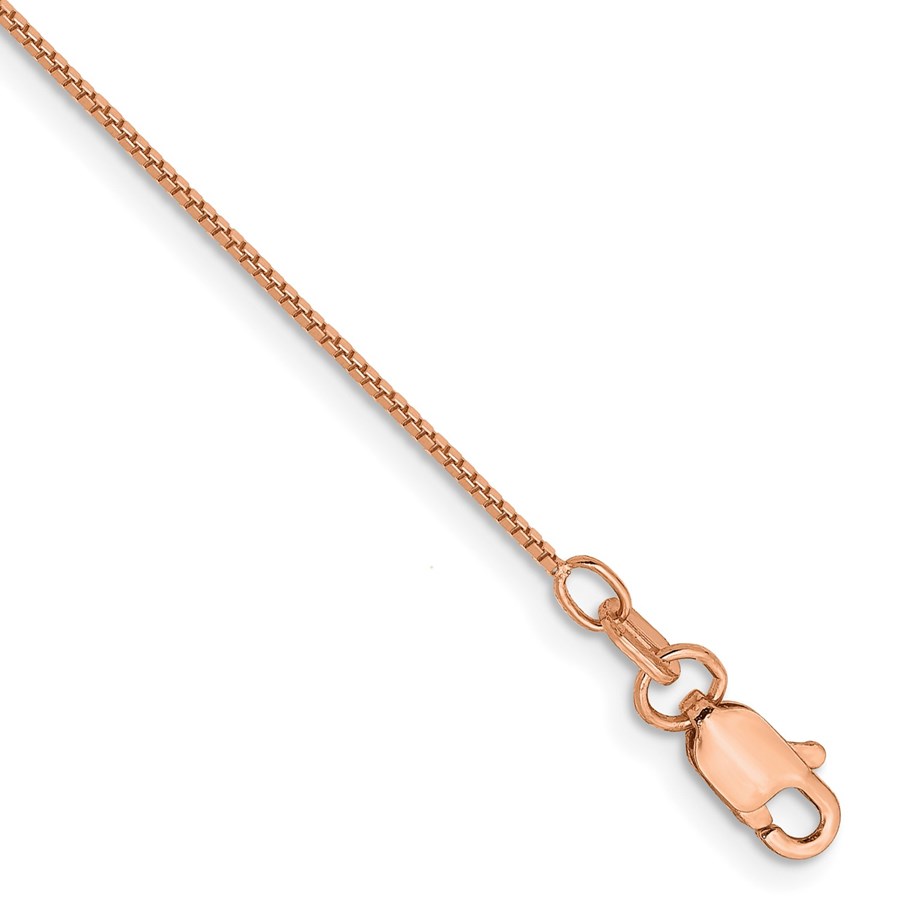 10K Yellow Gold Rose Gold .70mm Box Chain Anklet - 10 in.