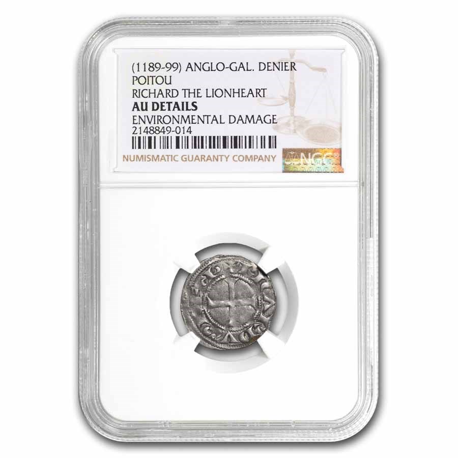 1189-1199 Anglo Gallic Silver Denier Richard the Lionheart AU NGC