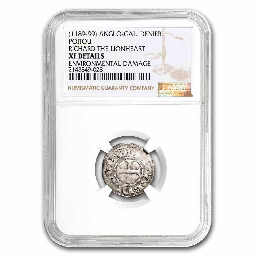 1189-1199 Anglo Gallic Silver Denier Richard the Lionheart XF NGC