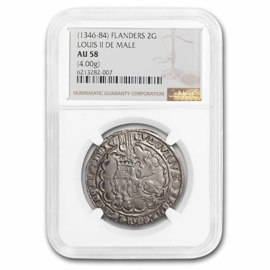 (1346-84) Belgium County of Flanders Silver 2 Groat AU-58 NGC