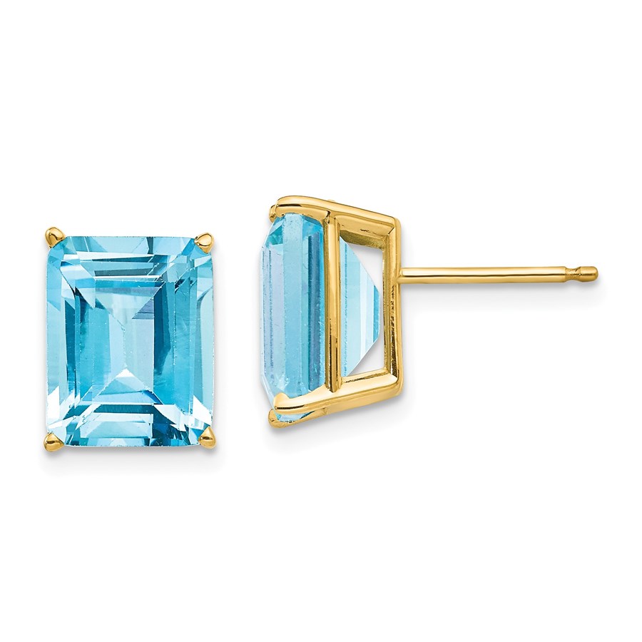 14k 10x8 mm Emerald Cut Blue Topaz Earrings