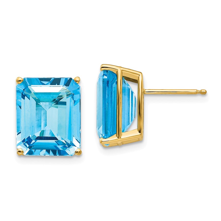 14k 12x10 mm Emerald Cut Blue Topaz Earrings