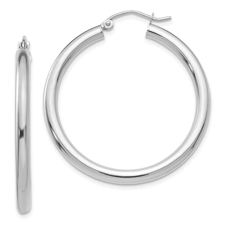 14k 35 mm White Hoop Earrings