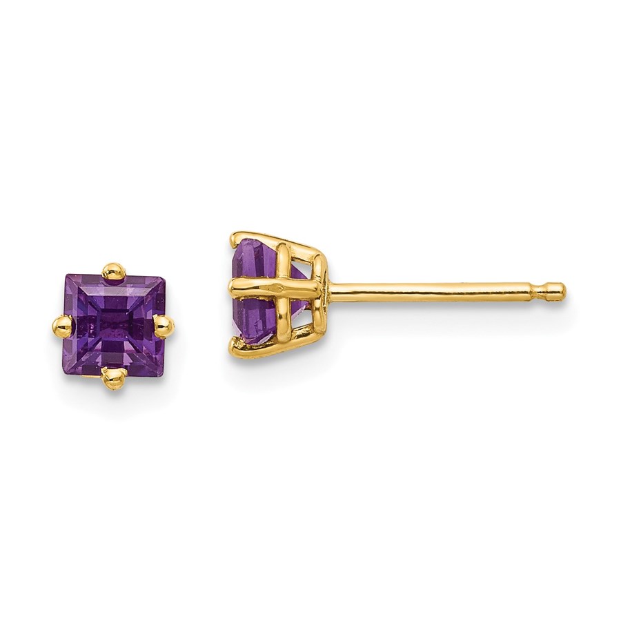 14k 4 mm Princess Cut Amethyst Earrings