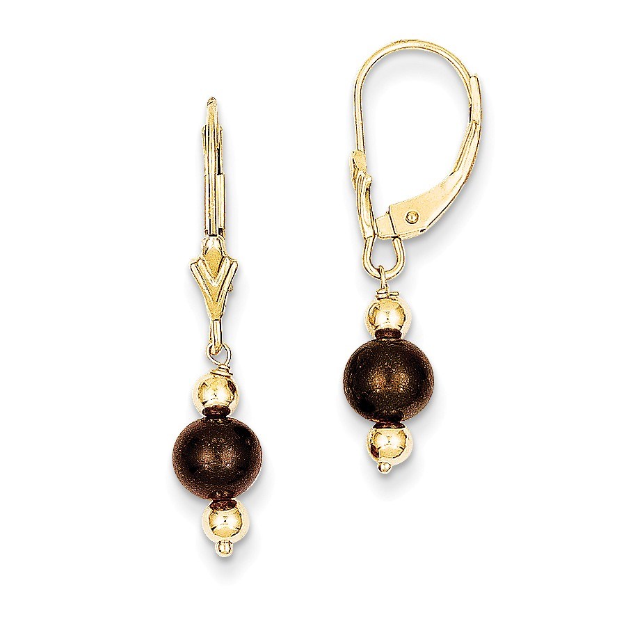 14k 5-6 mm Coffee Brown Cultured Pearl & Bead Leverback Earrings