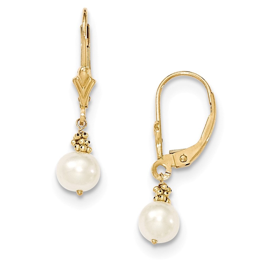 14k 5-6 mm Semi-Round Cultured Pearl Leverback Earrings