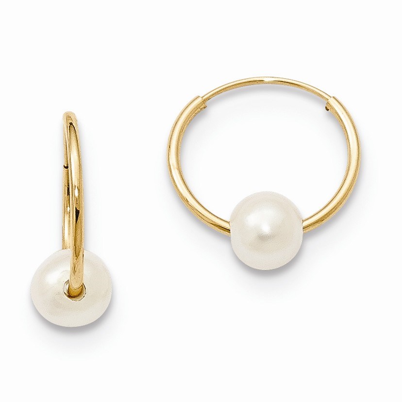 14k 5-6 mm White Cultured Pearl Endless Hoop Earrings