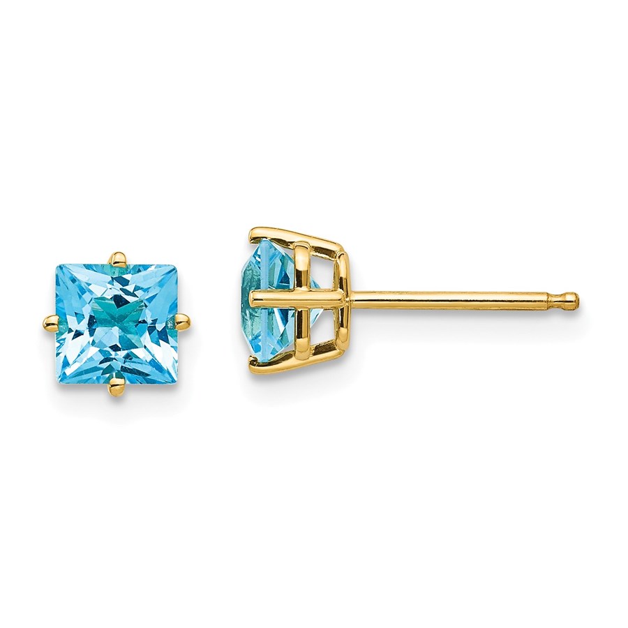 14k 5 mm Princess Cut Blue Topaz Earrings