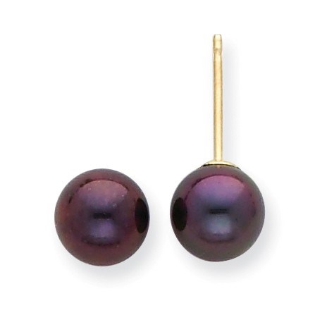 14k 6-7 mm Black Akoya Cultured Pearl Stud Earrings