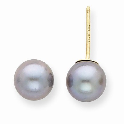 14k 6-7 mm Grey Akoya Cultured Pearl Stud Earrings