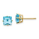 14k 6 mm Princess Cut Blue Topaz Earrings