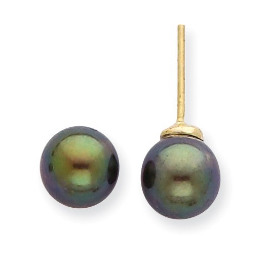 14k 7-8 mm Black Akoya Cultured Pearl Stud Earrings