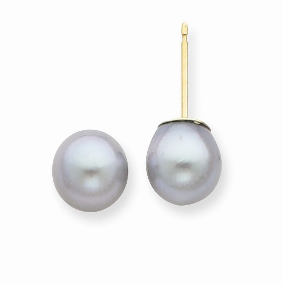 14k 7-8 mm Grey Akoya Cultured Pearl Stud Earrings