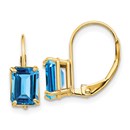 14k 7x5 mm Emerald Cut Blue Topaz Leverback Earrings