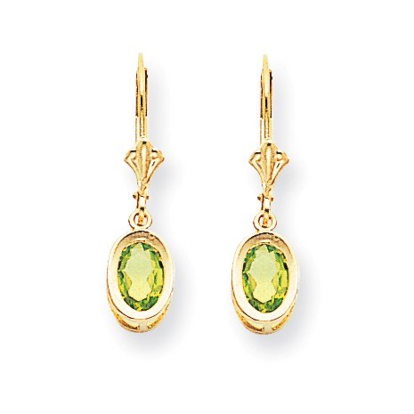 14k 7x5 mm Oval Peridot Leverback Earrings