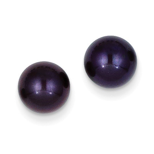 14k 8-9 mm Black Round Cultured Pearl Stud Earrings