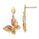 14K D/C Pink Enamel Butterfly Post Dangle Earrings - 28 mm