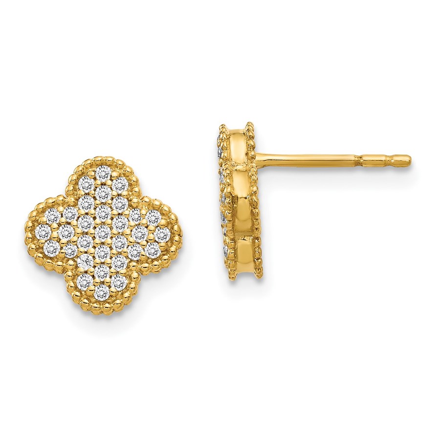 14k Diamond Quatrefoil Post Earrings - 10 mm