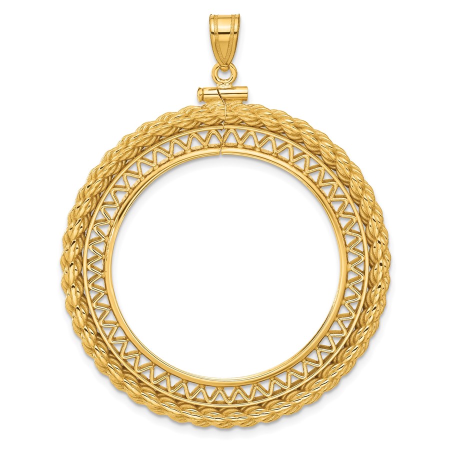 14k Filigree W Rope Screw Top 30 Mm Coin Bezel 