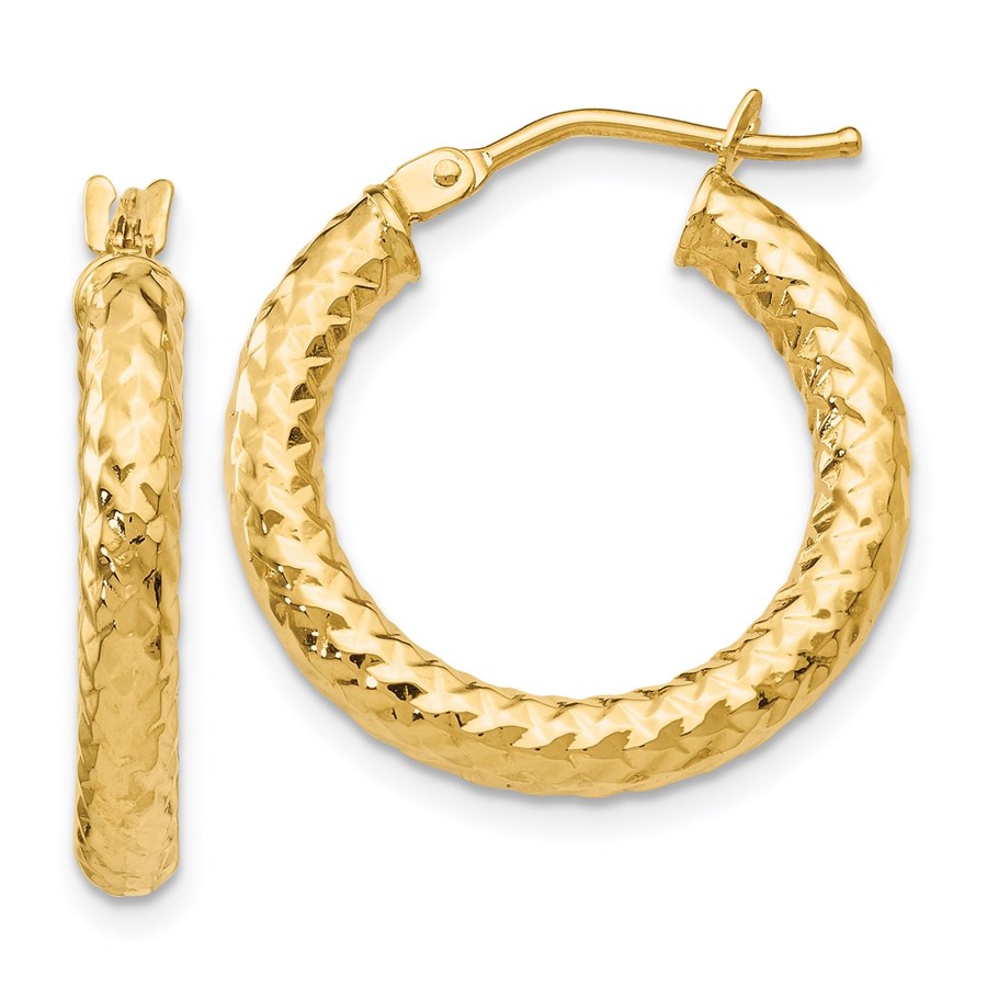 14K ForeverLite Polished and Textured Hoop Earrings - 22 mm