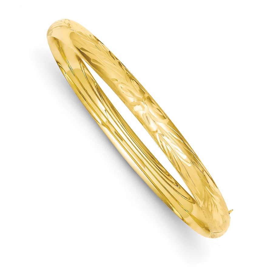 14k Gold 7 mm Florentine Engraved Hinged Bangle Bracelet