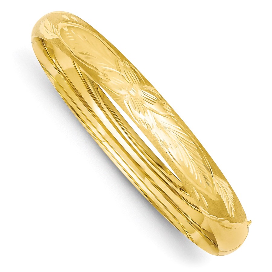 14k Gold 8 mm Florentine Engraved Hinged Bangle Bracelet