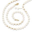 14k Gold Bead Cultured Pearl Necklace, Bracelet, Earring Set