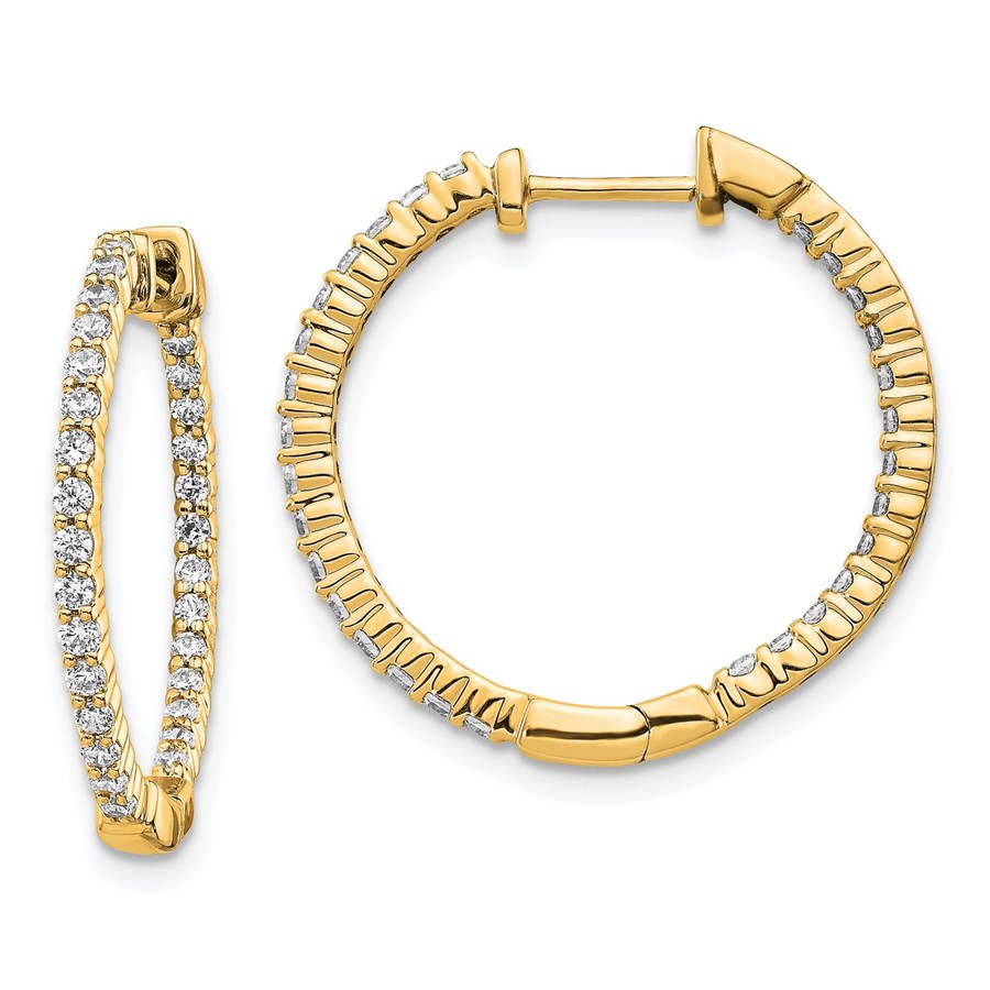 14k Gold Polished Diamond In/Out Hinged Hoop Earrings - 23 mm