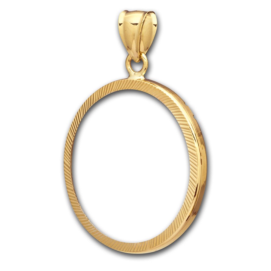 14K Gold Prong Diamond-Cut Coin Bezel - 16.5 mm